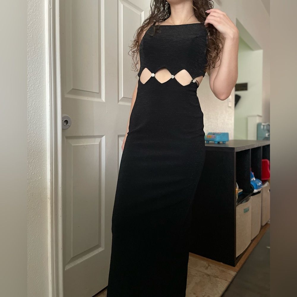 Vintage 90s L.A Glow Diamond Cut Out Rhinestone Glitter Prom Dress Gown Sz S